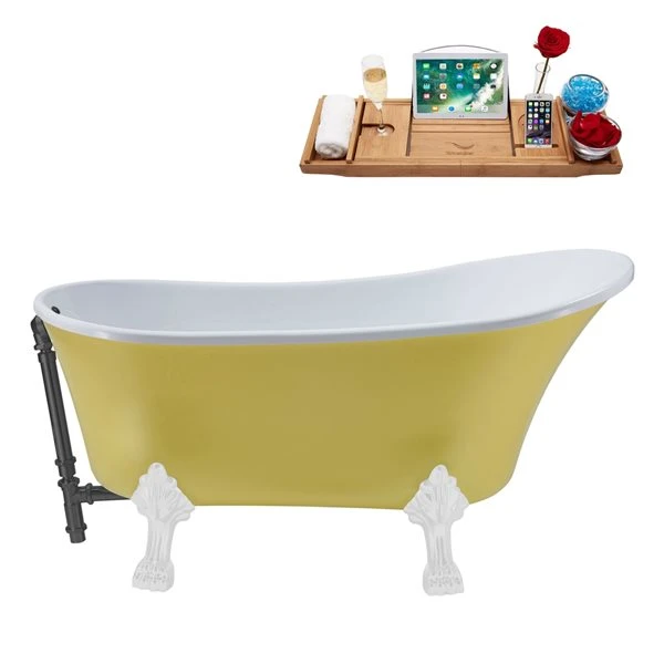 Streamline 28.3-in W X 63-in L Yellow Acrylic Oval External Drain Clawfoot Bathtub With Tub Tray - Image 2