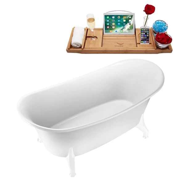 Streamline 30.7-in W X 66.9-in L White Acrylic Oval Internal Drain Clawfoot Bathtub With Tub Tray Included - Image 5