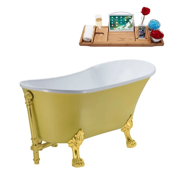 Streamline 28.3-in W X 63-in L Yellow Acrylic Oval Clawfoot Bathtub - Tub Tray And External Drain Included - Image 4