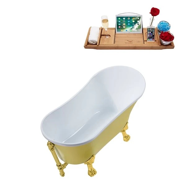 Streamline 28.3-in W X 63-in L Yellow Acrylic Oval Clawfoot Bathtub - Tub Tray And External Drain Included - Image 5