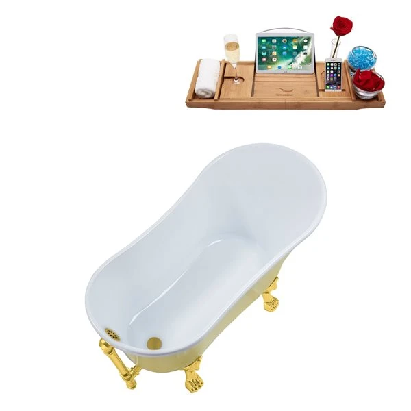 Streamline 28.3-in W X 63-in L Yellow Acrylic Oval Clawfoot Bathtub - Tub Tray And External Drain Included - Image 2
