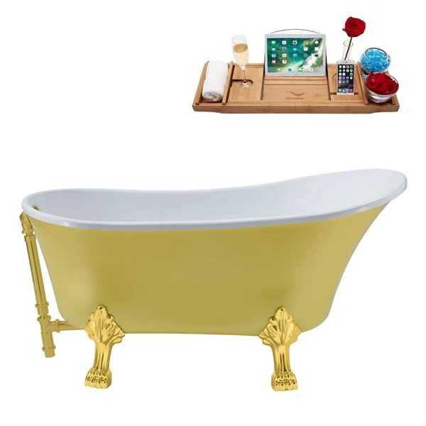 Streamline 28.3-in W X 63-in L Yellow Acrylic Oval Clawfoot Bathtub - Tub Tray And External Drain Included