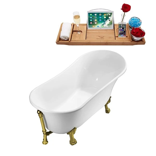 Streamline 27.6-in W X 59.1-in L White Acrylic Oval External Drain Clawfoot Bathtub - Tub Tray Included