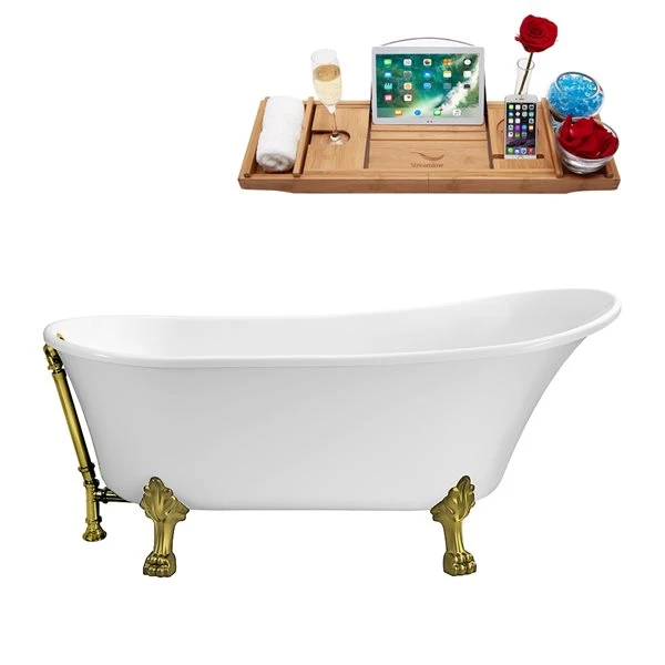 Streamline 27.6-in W X 59.1-in L White Acrylic Oval External Drain Clawfoot Bathtub - Tub Tray Included - Image 5