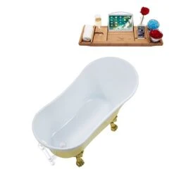 Streamline 28.3-in W X 63-in L Yellow Acrylic Clawfoot Bathtub With External Drain And Tub Tray Included