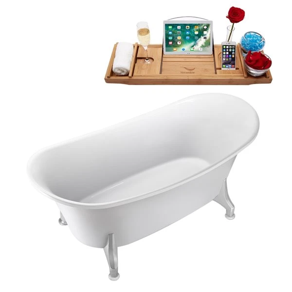 Streamline 28.3-in W X 59.1-in L White Acrylic Oval Clawfoot Bathtub With Tub Tray And Internal Drain - Image 2