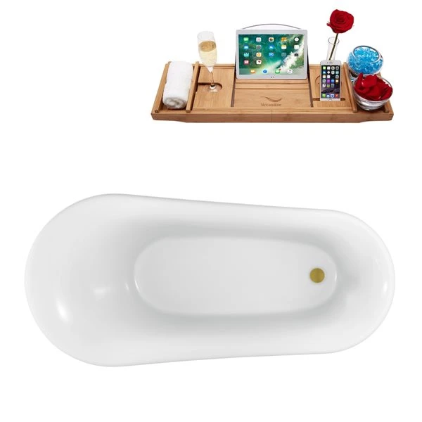 Streamline 28.3-in W X 59.1-in L White Acrylic Oval Clawfoot Bathtub With Tub Tray And Internal Drain - Image 5