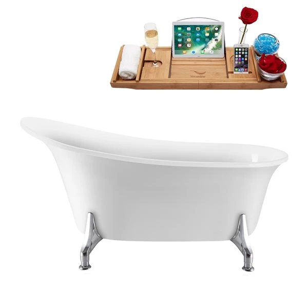 Streamline 28.3-in W X 59.1-in L White Acrylic Oval Clawfoot Bathtub With Tub Tray And Internal Drain