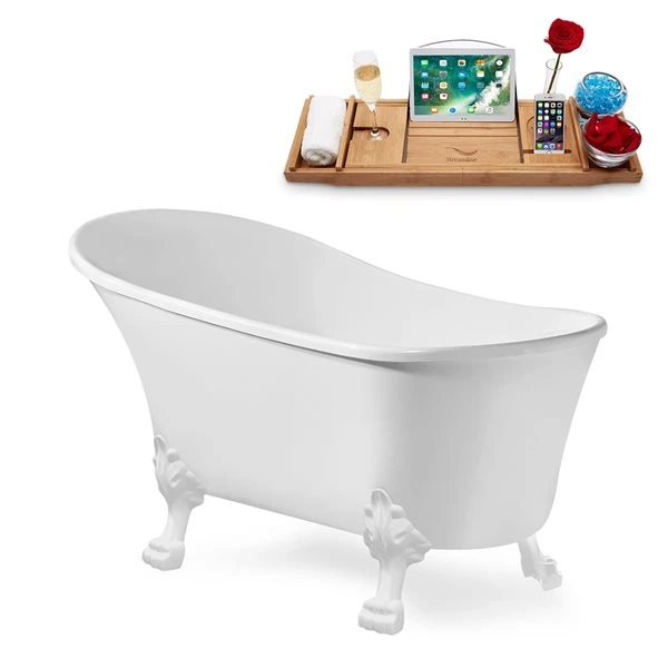 Streamline 28.3-in W X 63-in L White Acrylic Oval Internal Drain Clawfoot Bathtub With Tub Tray - Image 5