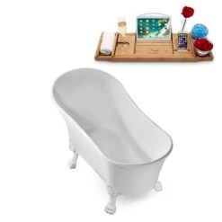 Streamline 28.3-in W X 63-in L White Acrylic Oval Internal Drain Clawfoot Bathtub With Tub Tray