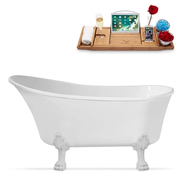 Streamline 28.3-in W X 63-in L White Acrylic Oval Internal Drain Clawfoot Bathtub With Tub Tray - Image 3