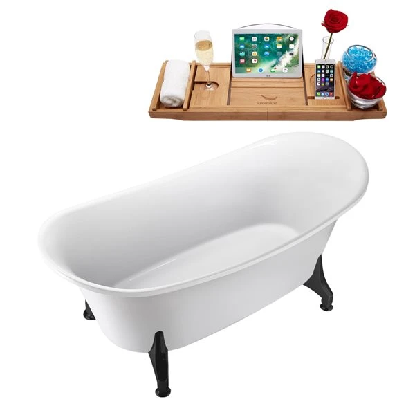 Streamline 66.9-in L X 30.7-in W White Acrylic Oval Clawfoot Bathtub With Internal Drain And Tub Tray Included - Image 5