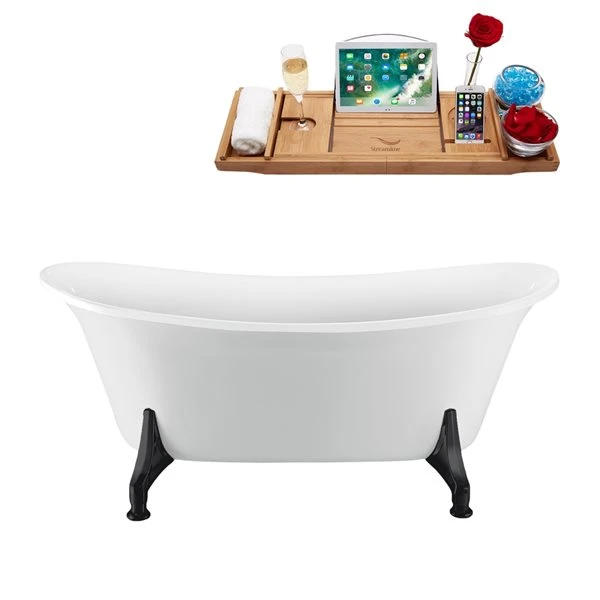 Streamline 66.9-in L X 30.7-in W White Acrylic Oval Clawfoot Bathtub With Internal Drain And Tub Tray Included - Image 2