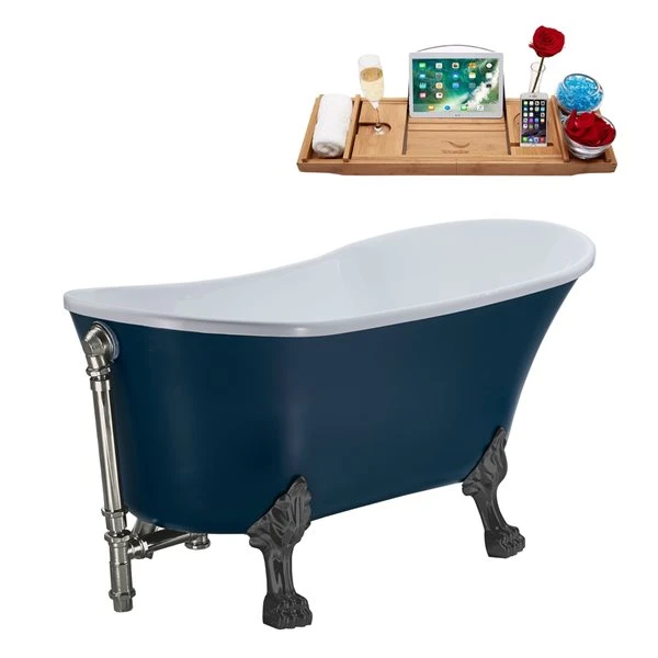 Streamline 63-in L X 28.3-in W Blue Acrylic Oval Clawfoot Bathtub With Tub Tray And External Drain - Image 2