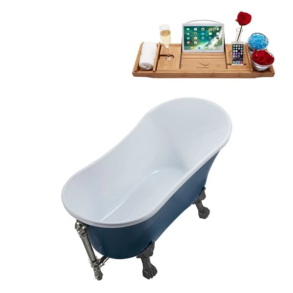 Streamline 63-in L X 28.3-in W Blue Acrylic Oval Clawfoot Bathtub With Tub Tray And External Drain - Image 5