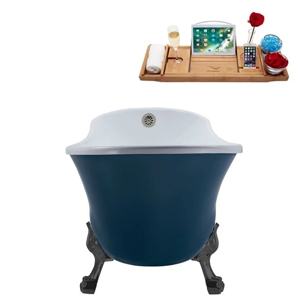 Streamline 63-in L X 28.3-in W Blue Acrylic Oval Clawfoot Bathtub With Tub Tray And External Drain
