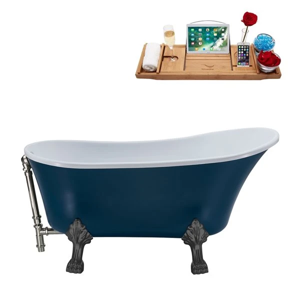 Streamline 63-in L X 28.3-in W Blue Acrylic Oval Clawfoot Bathtub With Tub Tray And External Drain - Image 3