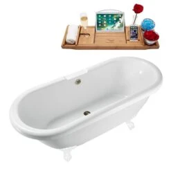 Streamline 29.1-in W X 66.9-in L White Acrylic Oval Clawfoot Bathtub - External Drain And Tub Tray Included