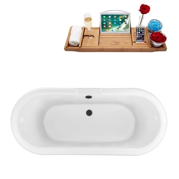 Streamline 29.1-in W X 66.9-in L White Acrylic Oval Clawfoot Bathtub - Tub Tray And External Drain Included - Image 2