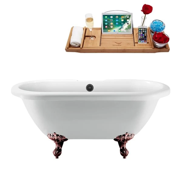 Streamline 29.1-in W X 66.9-in L White Acrylic Oval Clawfoot Bathtub - Tub Tray And External Drain Included - Image 4