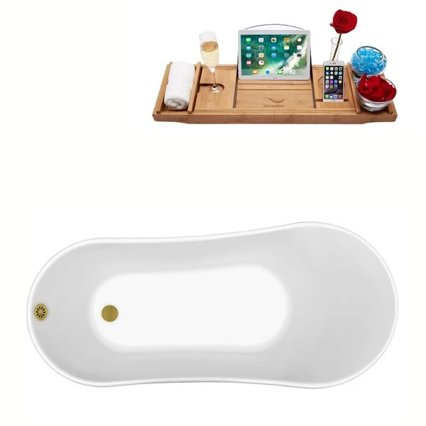 Streamline 28.3-in W X 63-in L White Acrylic Oval Clawfoot Bathtub - Tub Tray And External Drain Included - Image 3