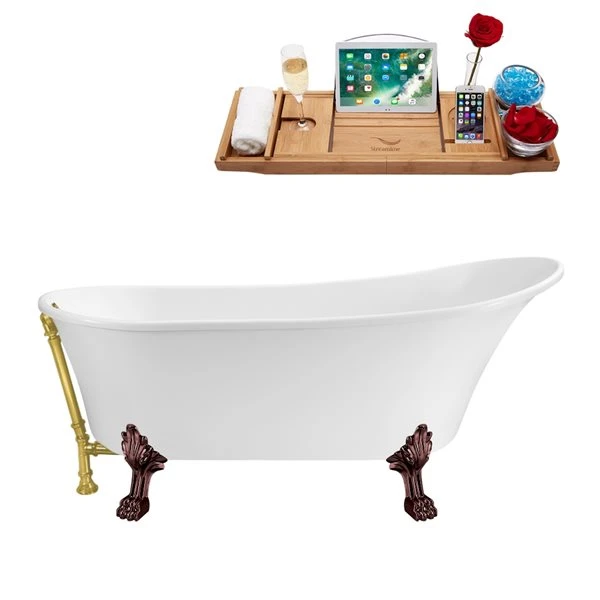 Streamline 28.3-in W X 63-in L White Acrylic Oval Clawfoot Bathtub - Tub Tray And External Drain Included - Image 5