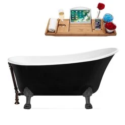 Streamline 59.1-in L X 27.6-in W Black Acrylic Oval Clawfoot Bathtub With External Drain And Tub Tray