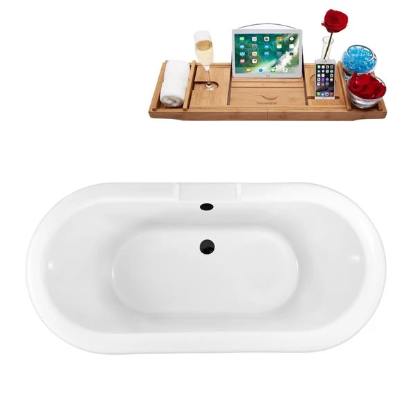 Streamline 28.3-in W X 59.1-in L Black Acrylic External Drain Clawfoot Bathtub With Tub Tray - Image 5