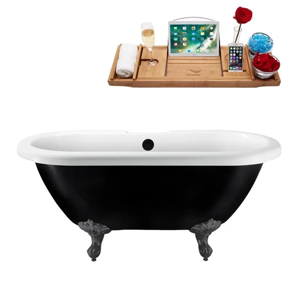 Streamline 28.3-in W X 59.1-in L Black Acrylic External Drain Clawfoot Bathtub With Tub Tray - Image 4