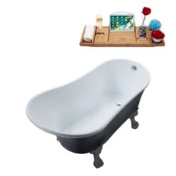 Streamline 28.3-in W X 63-in L Black Acrylic External Drain Clawfoot Bathtub With Tub Tray