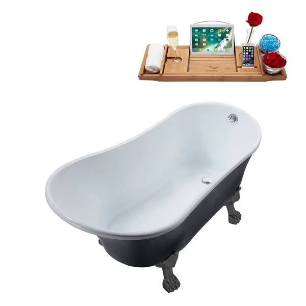 Streamline 28.3-in W X 63-in L Black Acrylic External Drain Clawfoot Bathtub With Tub Tray
