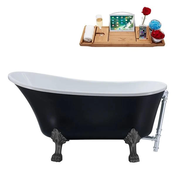 Streamline 28.3-in W X 63-in L Black Acrylic External Drain Clawfoot Bathtub With Tub Tray - Image 5