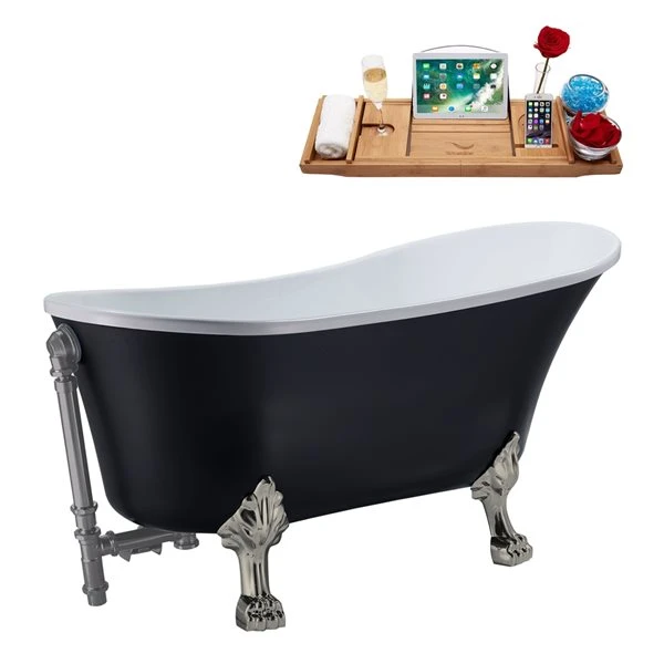 Streamline 63-in L X 28.3-in W Black Acrylic Oval Clawfoot Bathtub With External Drain And Tub Tray Included - Image 2