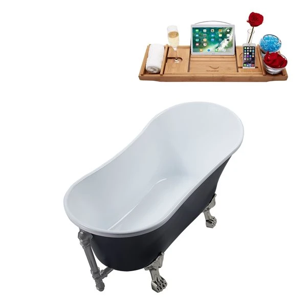 Streamline 63-in L X 28.3-in W Black Acrylic Oval Clawfoot Bathtub With External Drain And Tub Tray Included