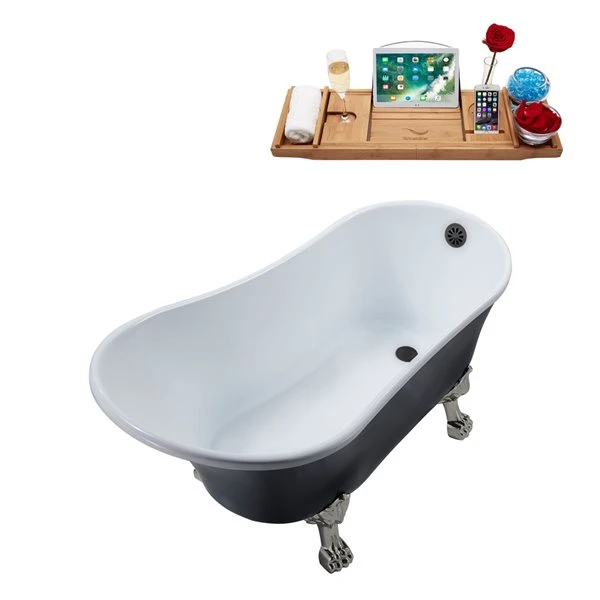 Streamline 63-in L X 28.3-in W Black Acrylic Oval Clawfoot Bathtub With External Drain And Tub Tray Included - Image 4