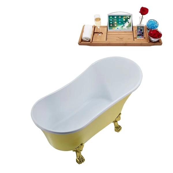 Streamline 55.1-in Yellow/Brushed Nickel Acrylic Oval Reversible Drain Clawfoot Bathub With Tray - Image 2