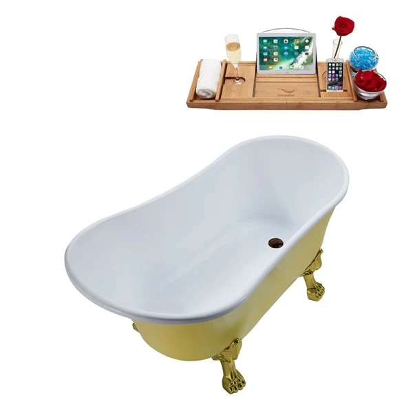Streamline 55.1-in Yellow/Matte Oil Rubbed Bronze Acrylic Oval Reversible Drain Clawfoot Bathub With Tray - Image 2