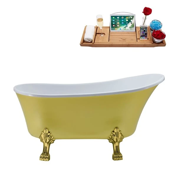 Streamline 55.1-in Yellow/Matte Oil Rubbed Bronze Acrylic Oval Reversible Drain Clawfoot Bathub With Tray - Image 4