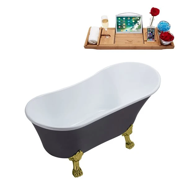 Streamline 63-in Gray/Polished Gold Acrylic Oval Reversible Drain Clawfoot Bathub With Tray - Image 5
