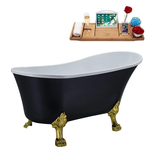 Streamline 63-in Black/Matte Black Acrylic Oval Reversible Drain Clawfoot Bathub With Tray - Image 3