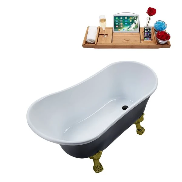 Streamline 63-in Black/Matte Black Acrylic Oval Reversible Drain Clawfoot Bathub With Tray - Image 2