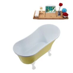 Streamline 55.1-in Yellow/Brushed Gun Metal Acrylic Oval Reversible Drain Clawfoot Bathub With Tray