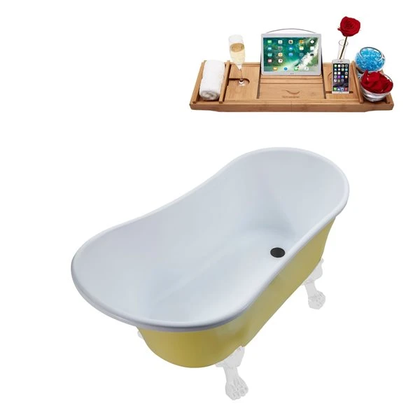 Streamline 55.1-in Yellow/Brushed Gun Metal Acrylic Oval Reversible Drain Clawfoot Bathub With Tray - Image 2