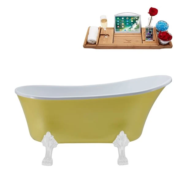 Streamline 55.1-in Yellow/Brushed Gun Metal Acrylic Oval Reversible Drain Clawfoot Bathub With Tray - Image 3