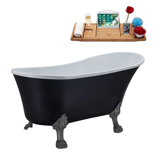 Streamline 59.1-in Black/Matte Oil Rubbed Bronze Acrylic Oval Reversible Drain Clawfoot Bathub With Tray - Image 3