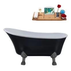 Streamline 59.1-in Black/Matte Oil Rubbed Bronze Acrylic Oval Reversible Drain Clawfoot Bathub With Tray
