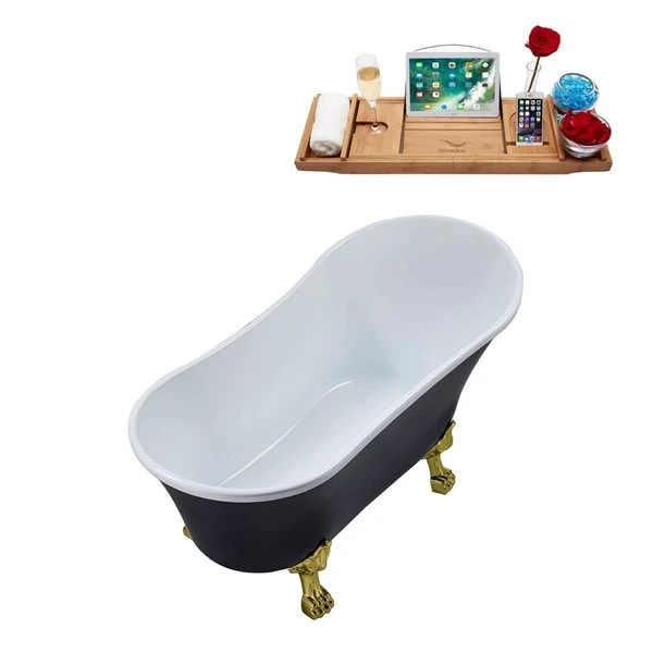 Streamline 66.9-in Black/Glossy White Acrylic Oval Reversible Drain Clawfoot Bathub With Tray - Image 2