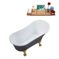 Streamline 55.1-in Gray/Matte Oil Rubbed Bronze Acrylic Oval Reversible Drain Clawfoot Bathub With Tray