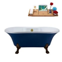 Streamline 32-in W X 60-in L Oval Blue/Brushed Gold Acrylic Center Drain Clawfoot Bathtub With Tray