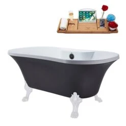 Streamline 60-in L X 32-in W Acrylic Grey/Brushed Gunmetal Oval Center Drain Clawfoot Bathtub With Tray